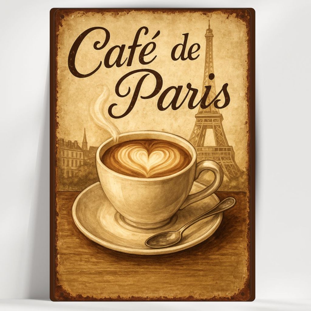 Quadro Decorativo Cantinho do Café Vintage - Café em Paris - Em MDF - com fita - Envio Imediato