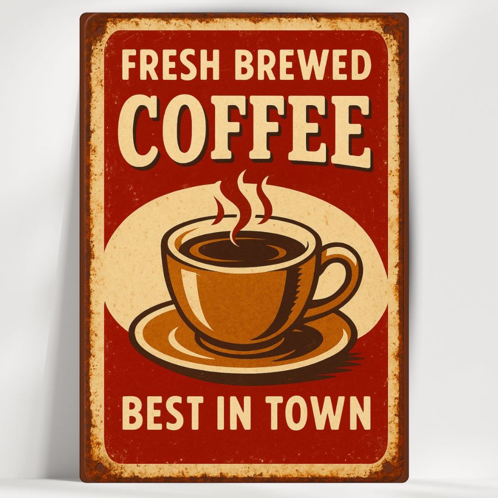Quadro Decorativo Cantinho do Café Vintage - Fresh Brewed Coffee - Em MDF - com fita