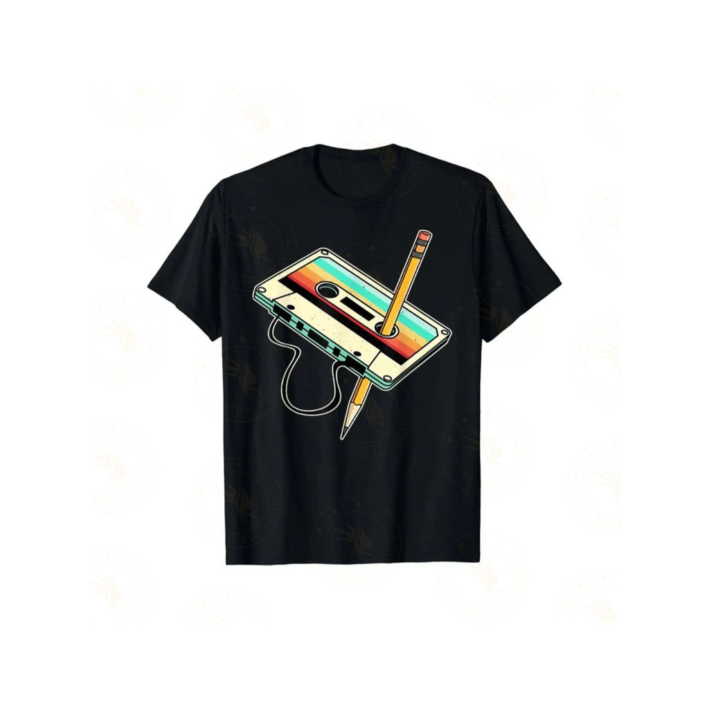 Camiseta Unissex Oversized Plus Size Feminina Masculina Cassette Tape 80s Pencil 1980 Retro Vintage Throwback Música T-S