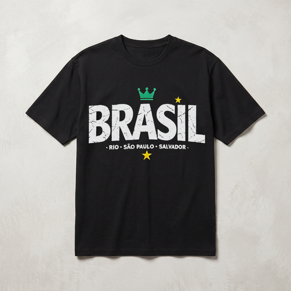 BRASIL Crown Crack Impresso Camiseta Homens Mulheres Mesmo Estilo Solto Casual Manga Curta Casal All-Ma