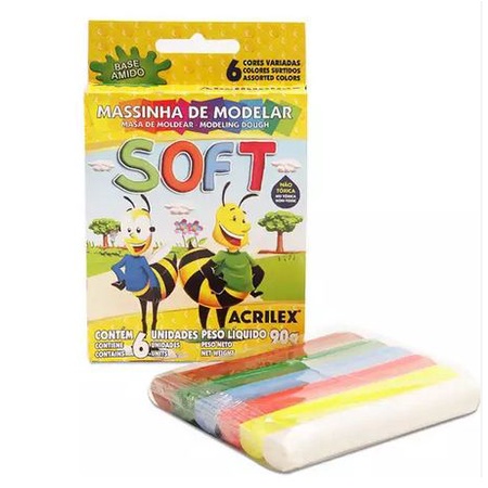 Massinhas de Modelar Soft 6 Core - Base de Amido - Abelhinhas  90g - Acrilex