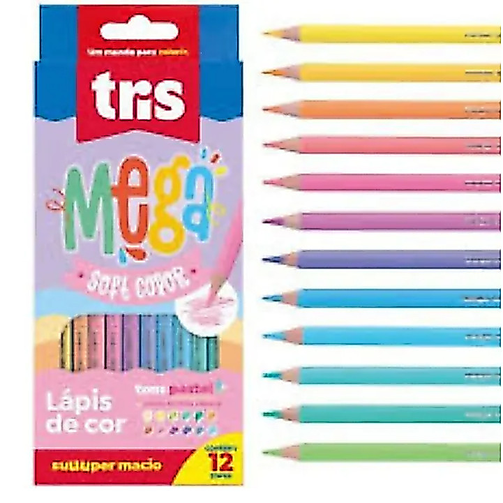 Lápis de Cor Tris Mega Soft Color Especiais Metálico Pastel Cor de Pele Arte Escolar Criança