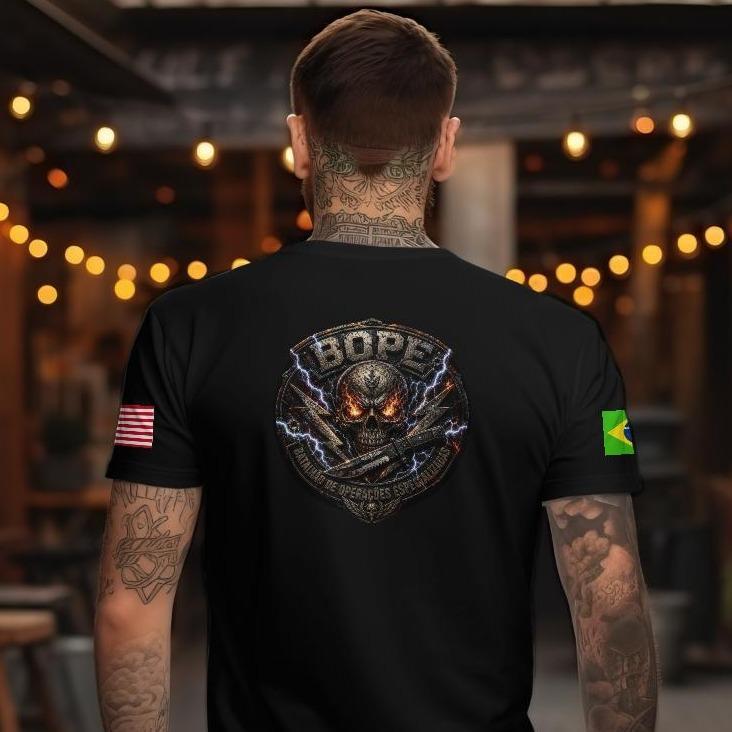 Camiseta tatica delta force BOPE Estampa de Alta Qualidade 100% Algodão Macia e Respirável para Uso Diário com Conforto