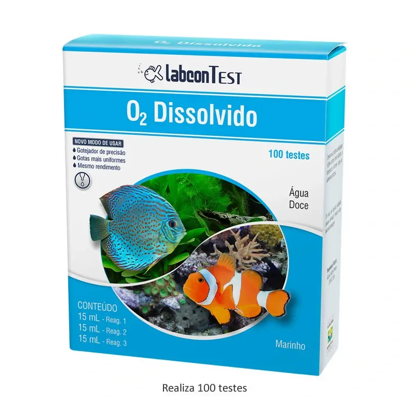 Labcon Test O₂ Dissolvido 100 testes | Teste de Oxigênio para Aquários de Água Doce e Marinhos