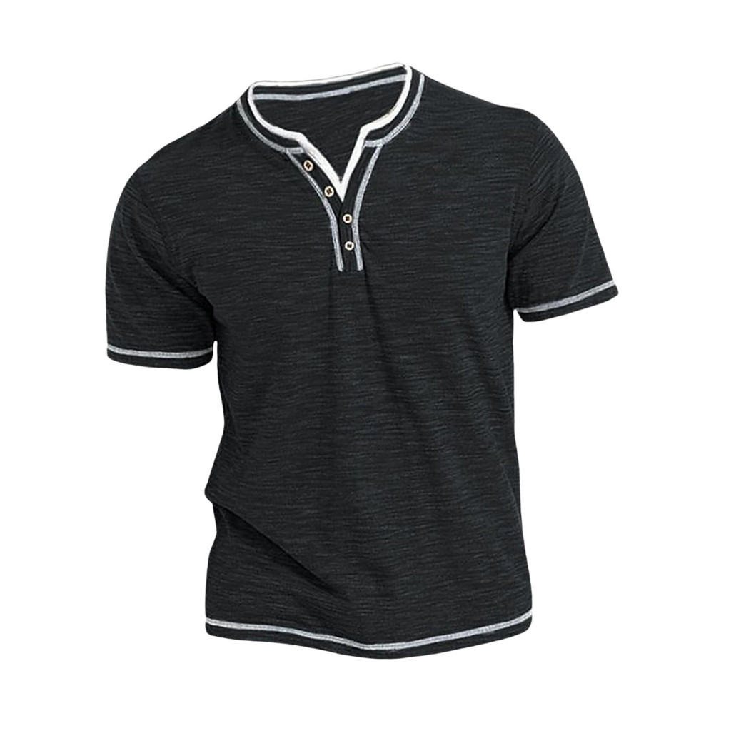 Men Daily Top Color Block T-shirt Men's Summer Casual V-neck Soft Breathable Short Sleeve Pullover with Contrast Stripes