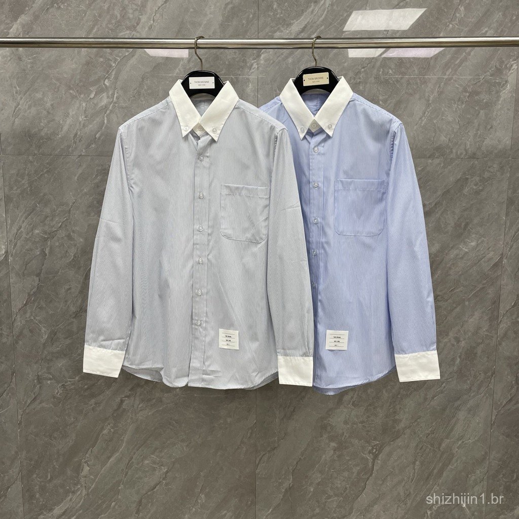 DTZU New Spring and Autumn Striped Contrast Color Poplin Long Sleeve Shirt, Simple, Fashionable, Versatile Top