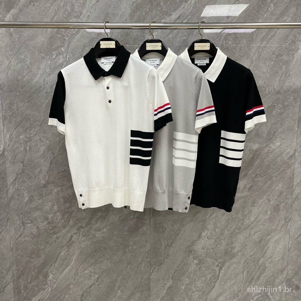 LRFX New Spring/Summer Four-Bar Collar Polo Contrast color knitted short-sleeve shirt for men and women, same style for