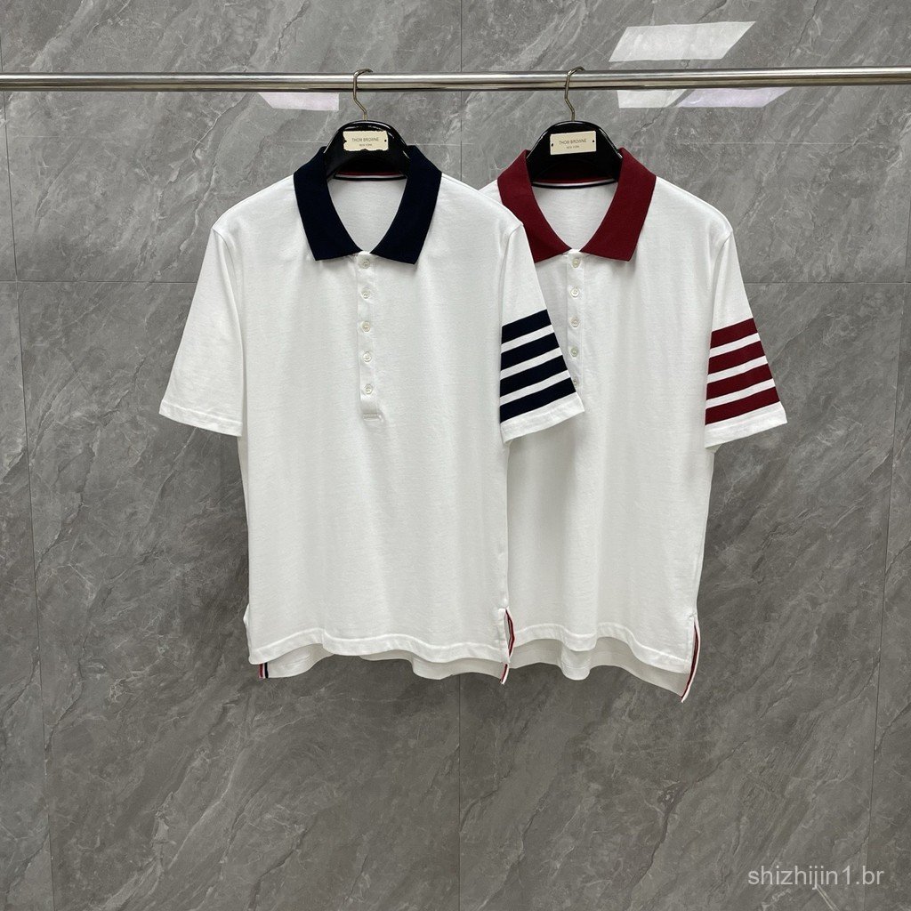 AEGG Summer new classic four-stripe contrast color lapel shirt POLO Short-sleeved cotton shirt, casual and versatile
