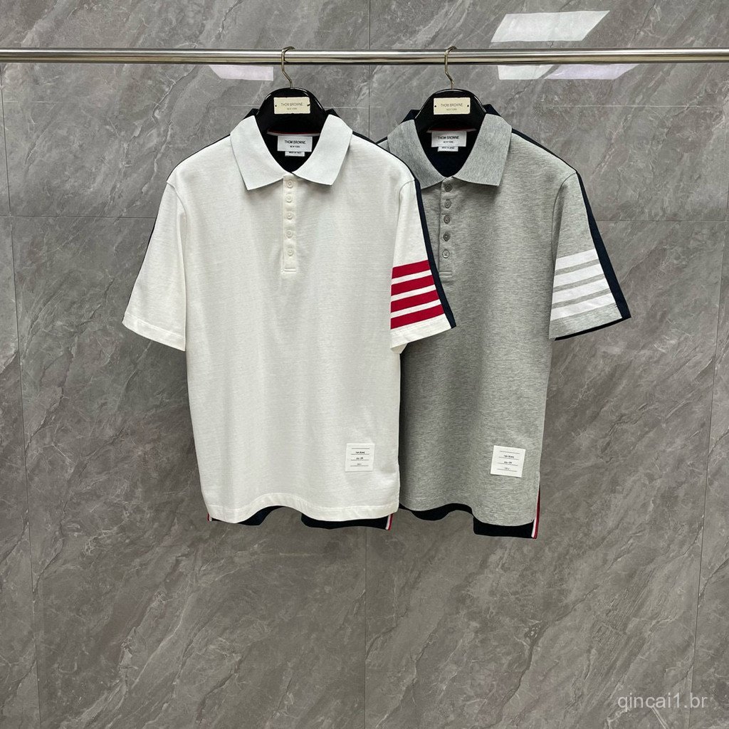FM1S New Spring/Summer Classic Four-Bar Stripe Contrast Color Collar POLO Short-sleeved shirts for men and women, suitab
