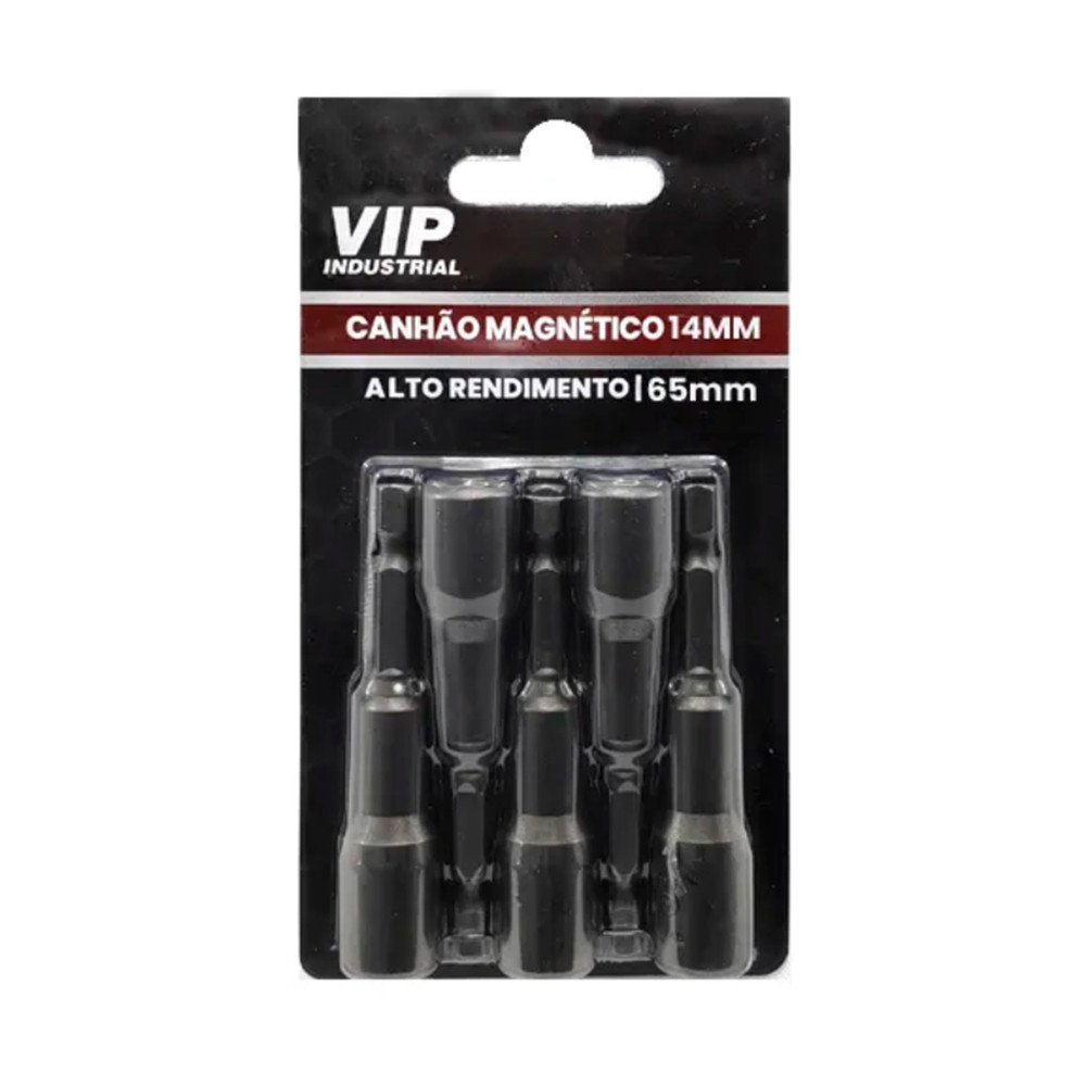 Jogo com 5 Bits Sextavado Canhão Longo Magnético 14mm Encaixe 14