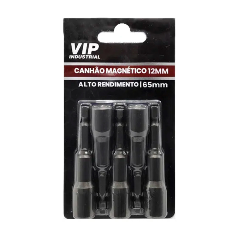Jogo com 5 Bits Sextavado Canhão Longo Magnético 12mm Encaixe 14