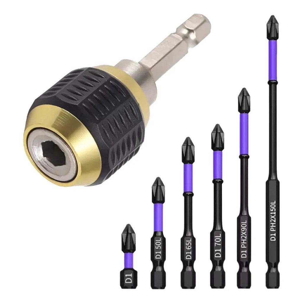 6 Pontas Bits Magnéticas + Adaptador Engate Rápido Mandril
