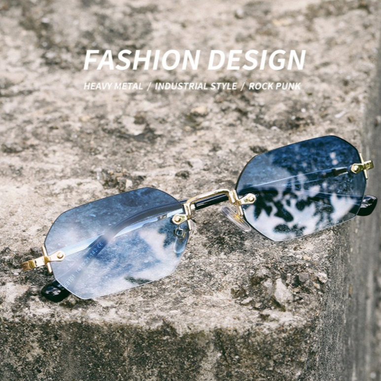 Óculos De Sol Pequenos Poligonais Sem Aro INS Trendy Street-shoot Fashion UV400 Shades