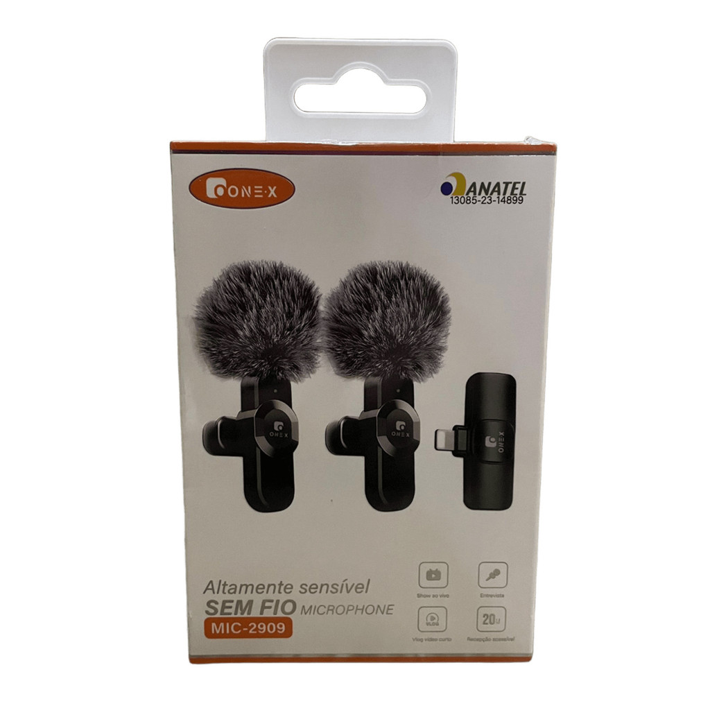 Microfone de Lapela Sem Fio Onex MIC-2909 - Compatível com IPhone