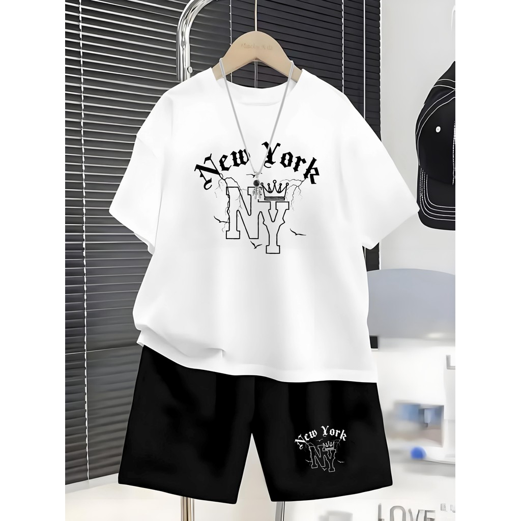 Conjunto Casual 02 Peças Infantil Menino Camiseta+Bermuda StreetWear Estampa