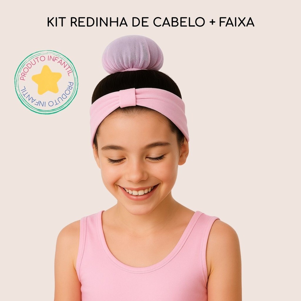 Kit Redinha Rede e Faixa para Cabelo Ballet Infantil