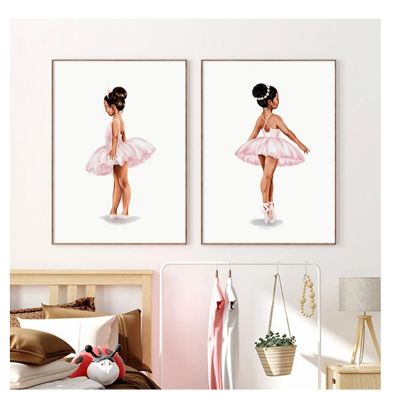 Quadros decorativos Pink Butterfly Shoes Ballet Girl Tutu Dance (2 peças)