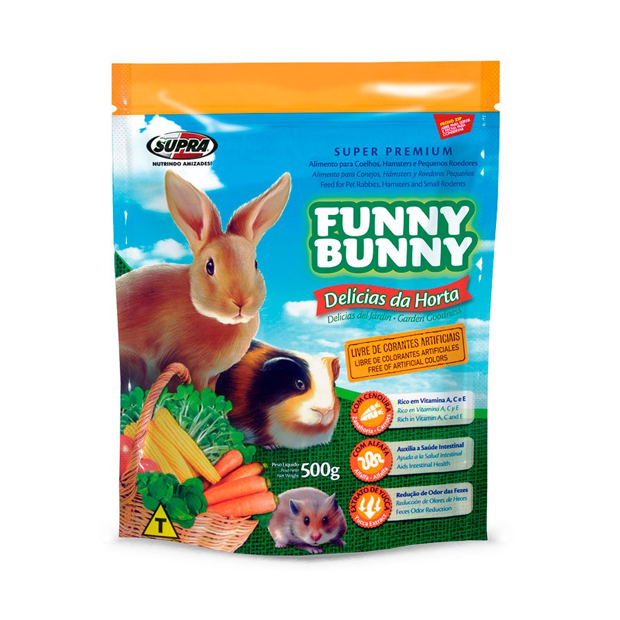 Ração Funny Bunny Delícias Da Horta Coelhos Hamster e Outros Roedores S/ Corante Vitaminas 500g