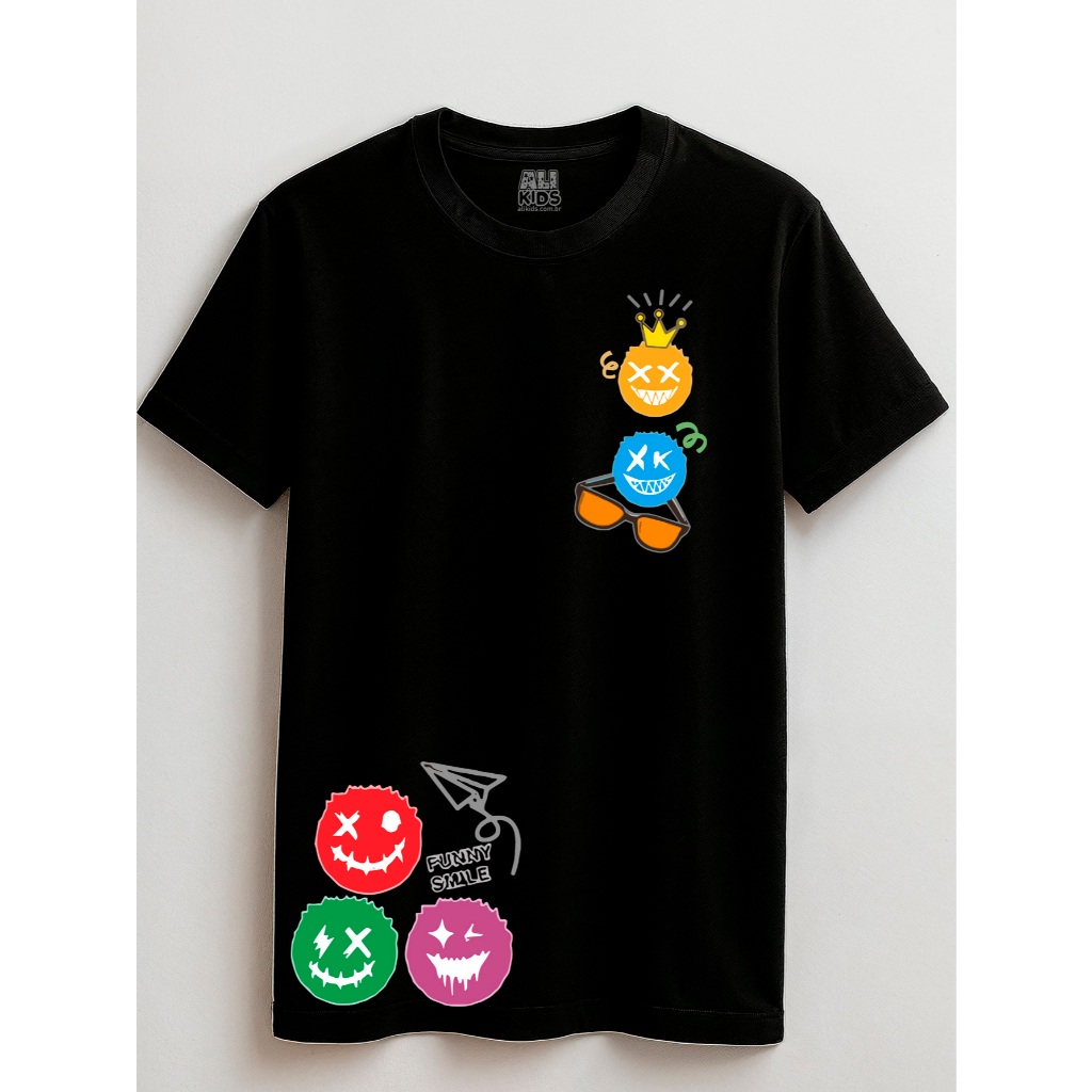 Camiseta Juvenil e Infantil 100% Algodão 2 ao 16 anos Funny Smile
