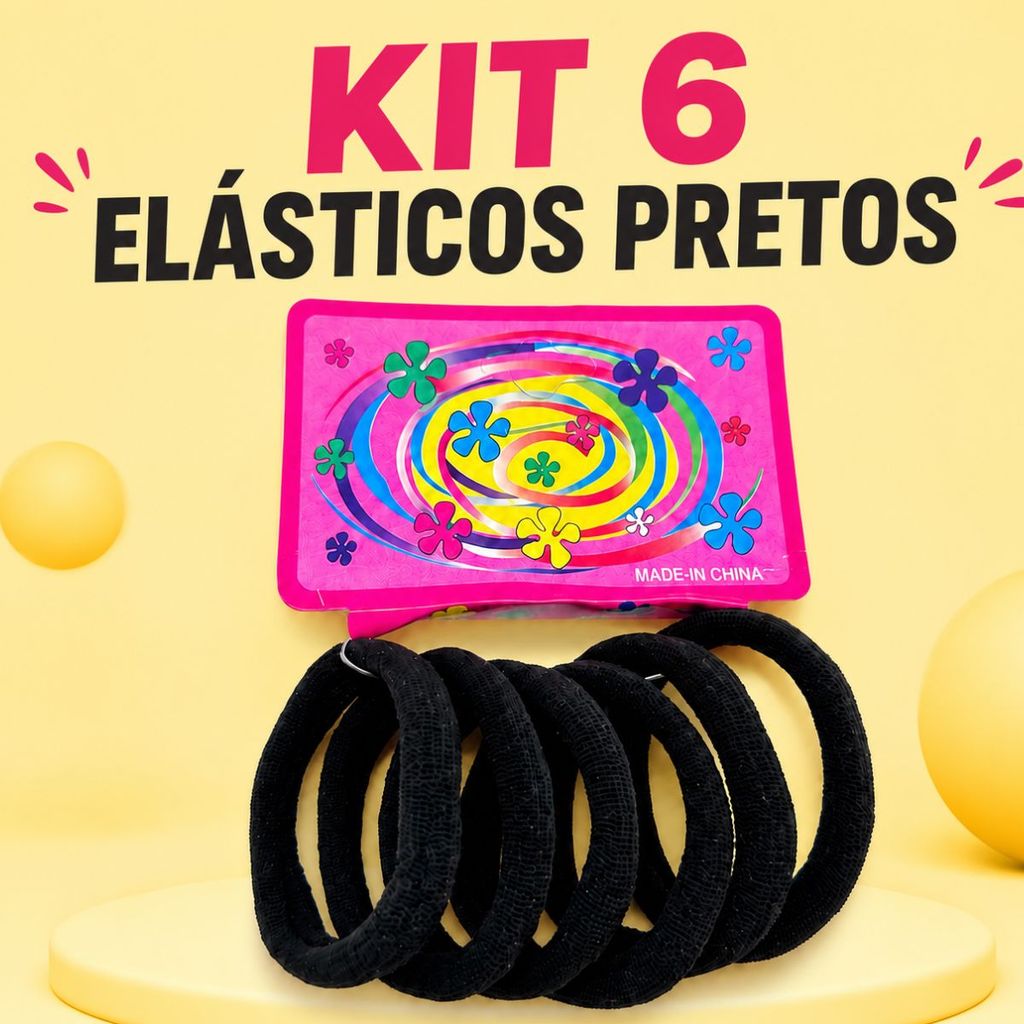 Elástico Preto Made In China kit com 6 Unidades Infantil e Adulto