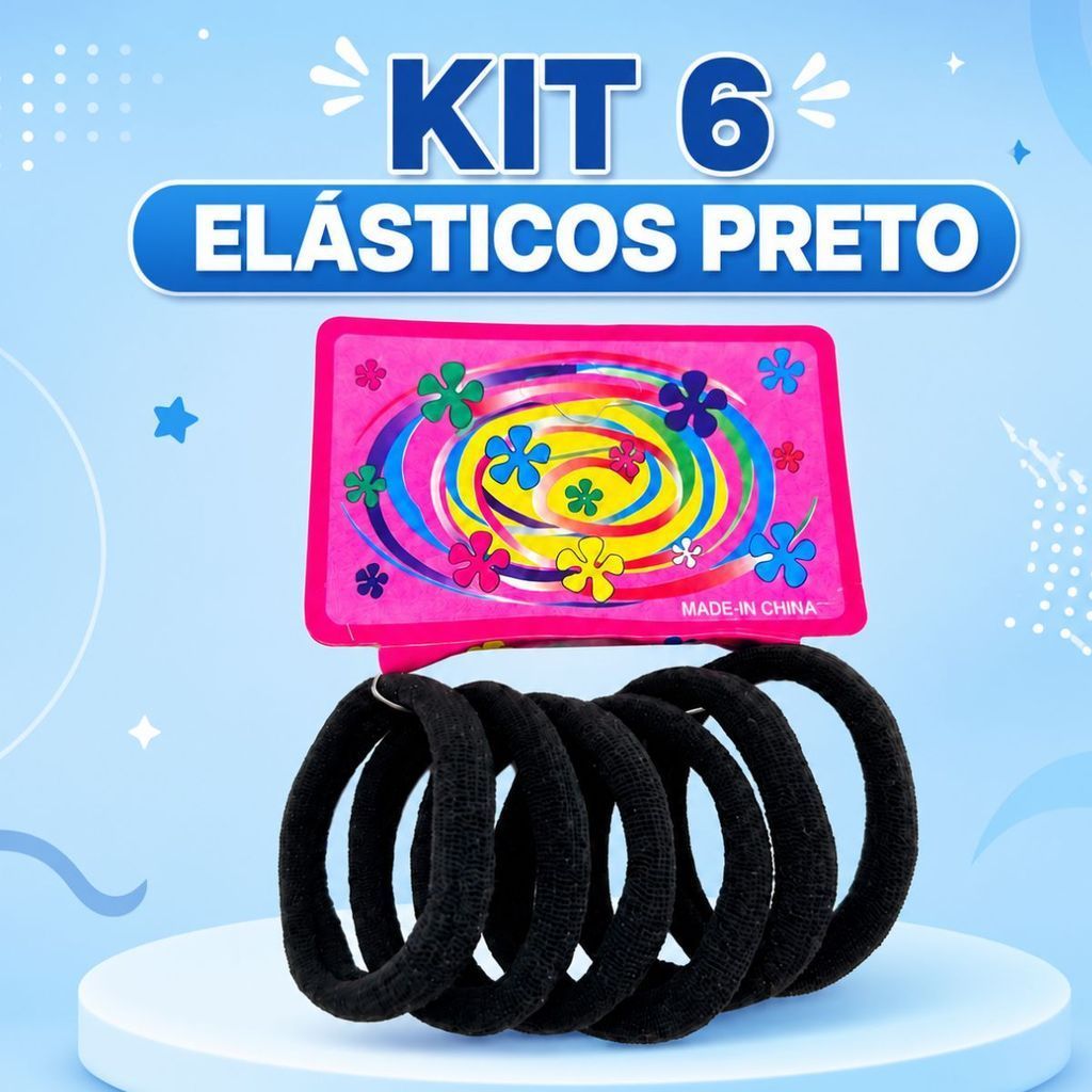 Elástico de Cabelo Preto Made In China Kit com 6 Unidades para Prender Cabelos