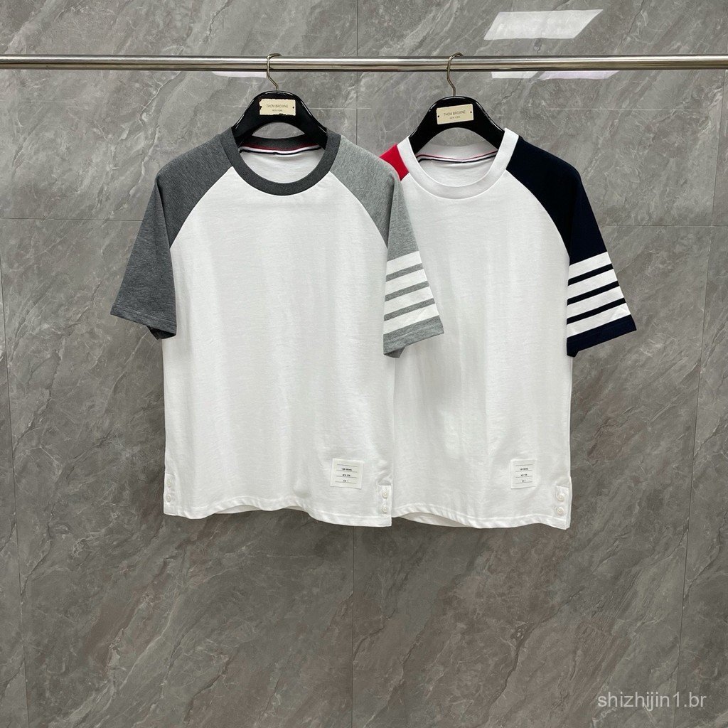 7EPO Summer plain dyed four-stripe color-blocked round-neck short-sleeve shirt T Fashionable unisex shirt