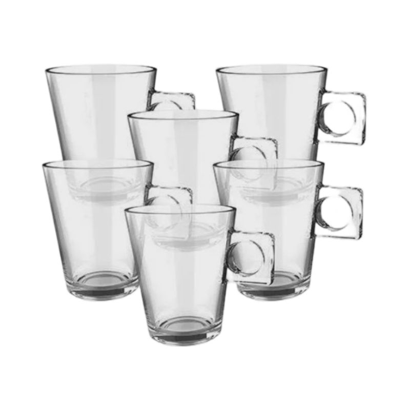 Conjunto de 6 Xicaras Plain Coffee Time em vidro 80ml-TRANSPARENTE