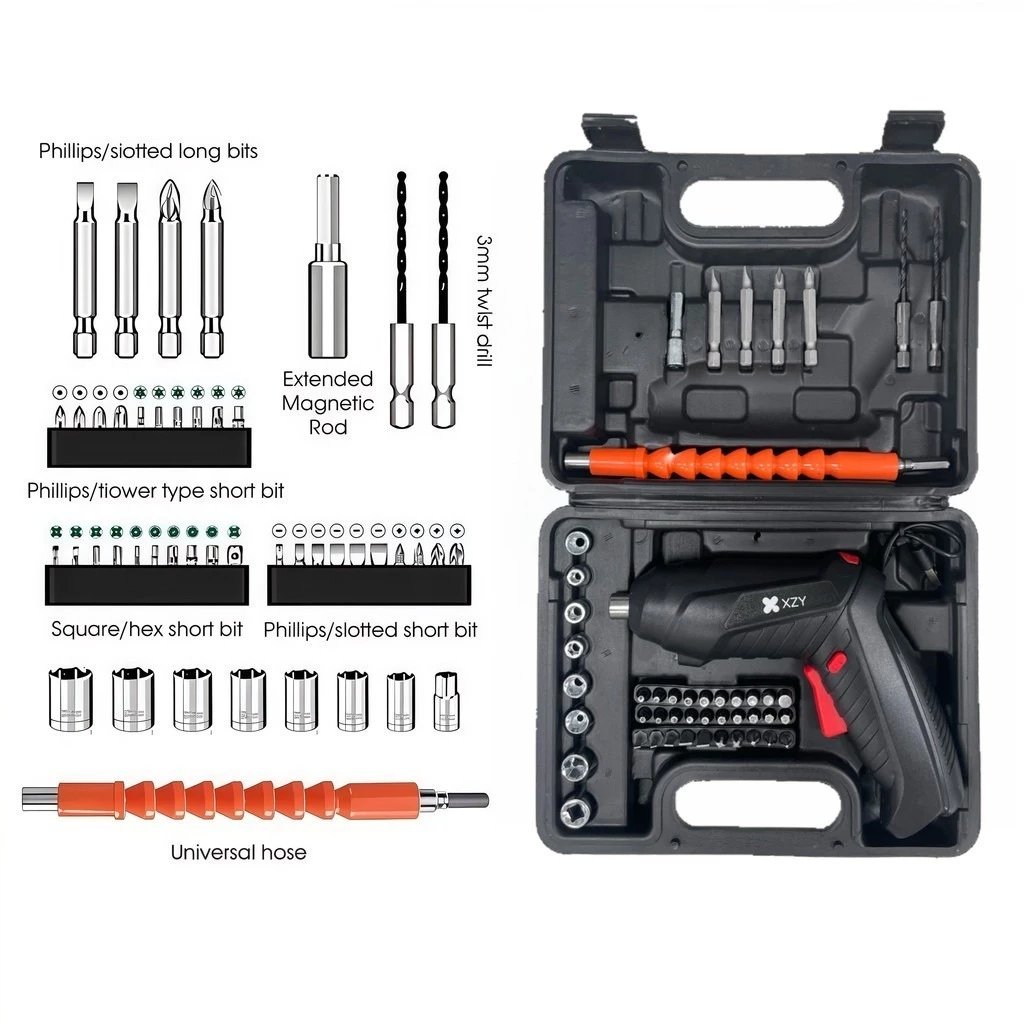 48-Piece Electric Screwdriver/Drill Kit Cordless Battery-Powered Usb Charger Portable Lightweight 1