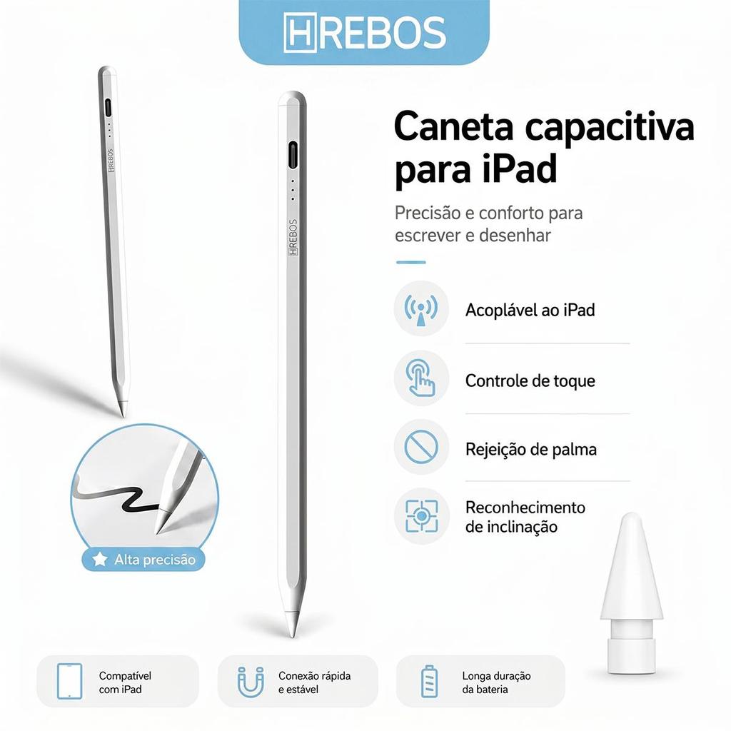 Hrebos  IdeaPen Caneta Stylus Capacitiva Universal para iPad iPhone Compatível com iOS/Windows