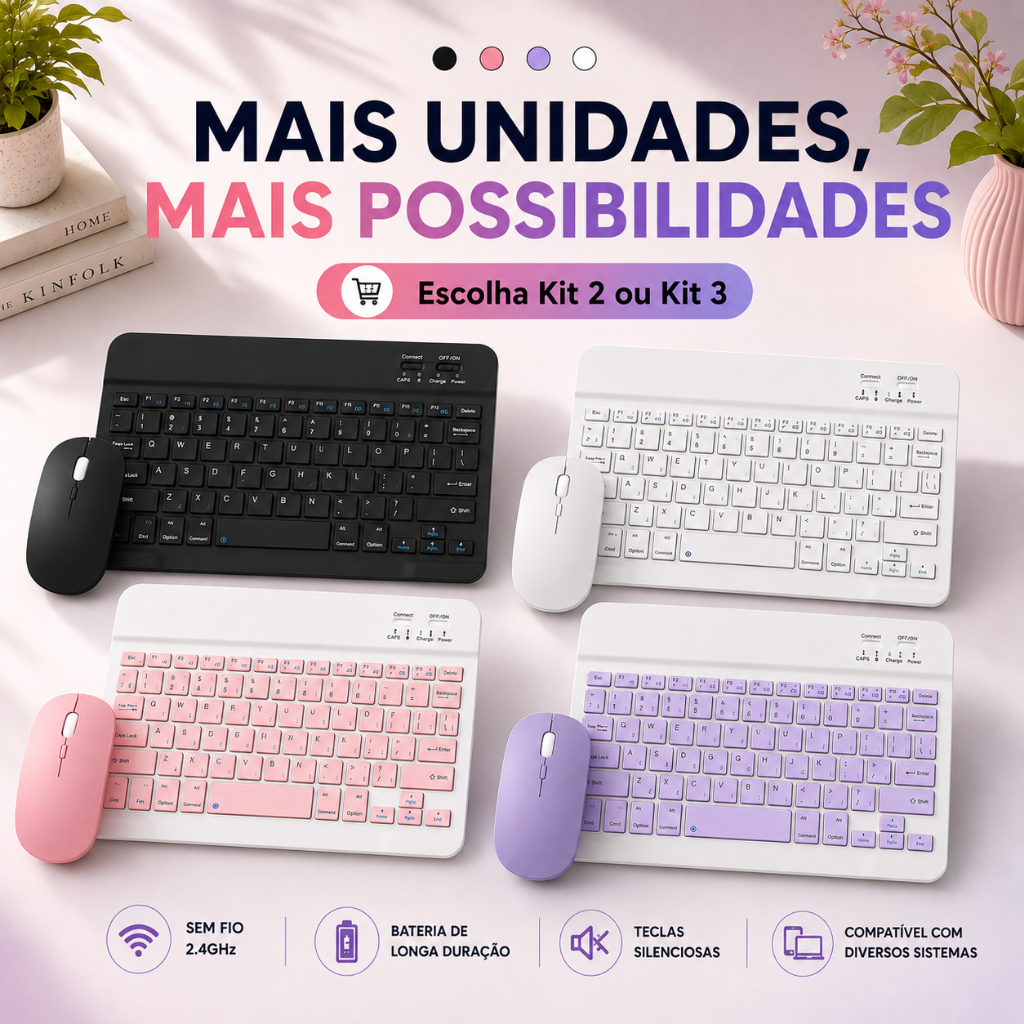 Kit 2/3 Teclados com Mouse Bluetooth Sem Fio Para iPad Tablet Android iPhone Notebook Windows