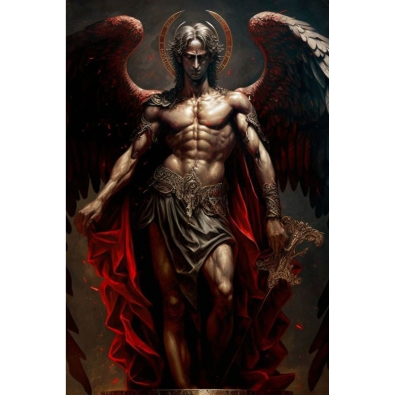 QUADRO DECORATIVO PLACA MDF-AZAZEL COM A ASAS ABERTA E UMA CAPA VERMELHA