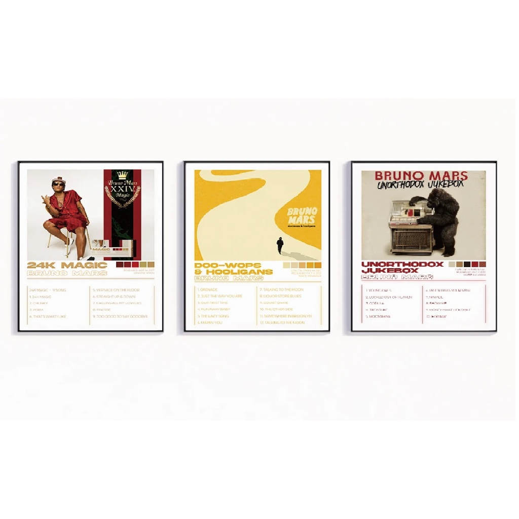 Quadros decorativos Bruno Mars Álbuns Capa (3 peças)