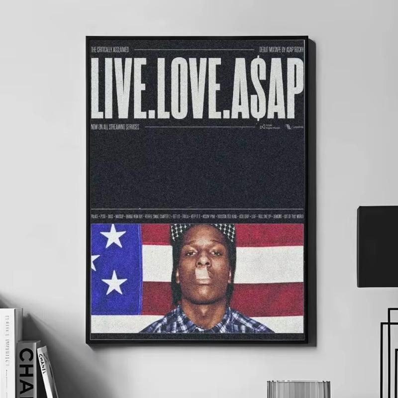 Quadro decorativo Arte musical A$AP Rocky capa retrô moderna (1 peça)
