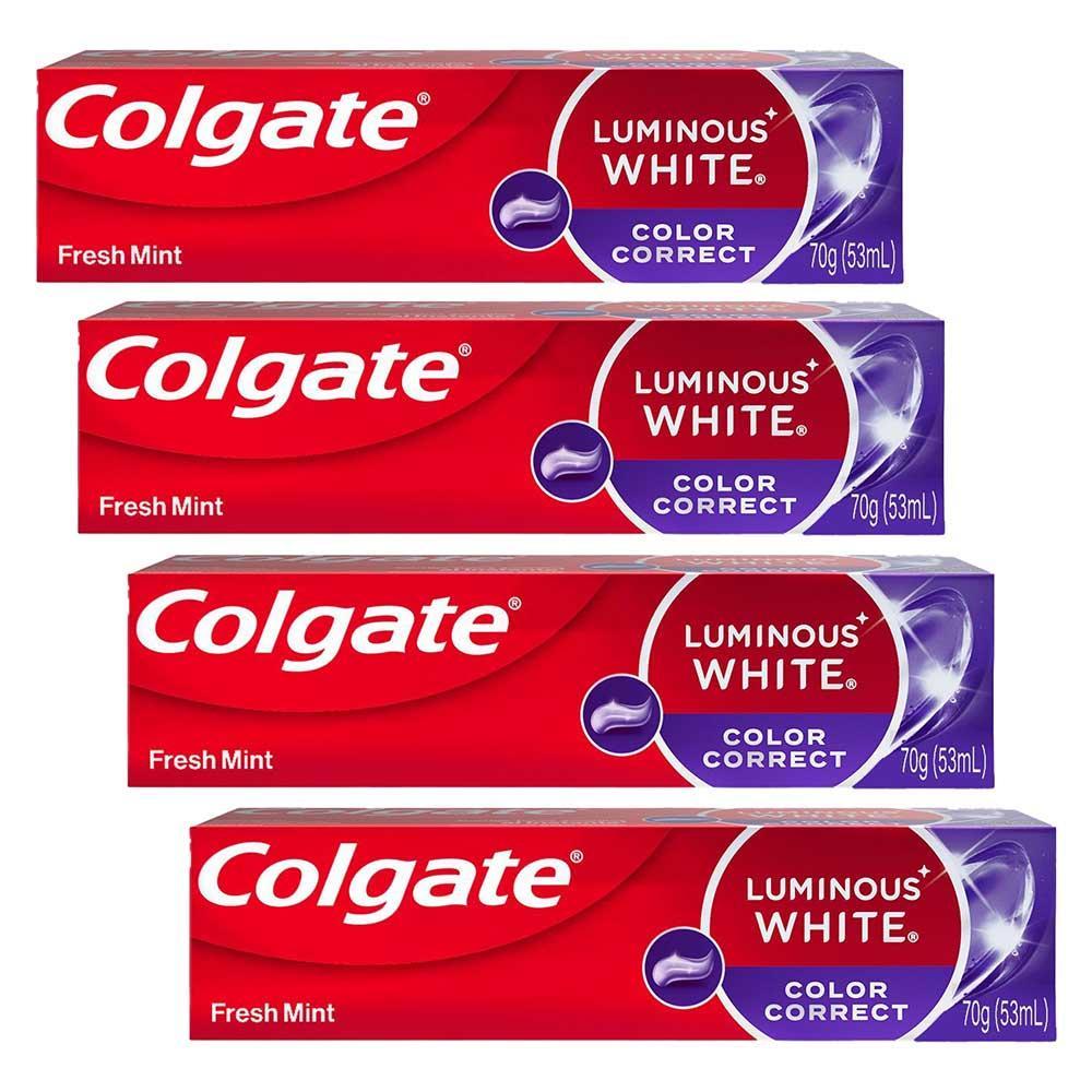 Kit 4 Cremes Dentais Clareador Colgate Luminous White Color Correct 70g