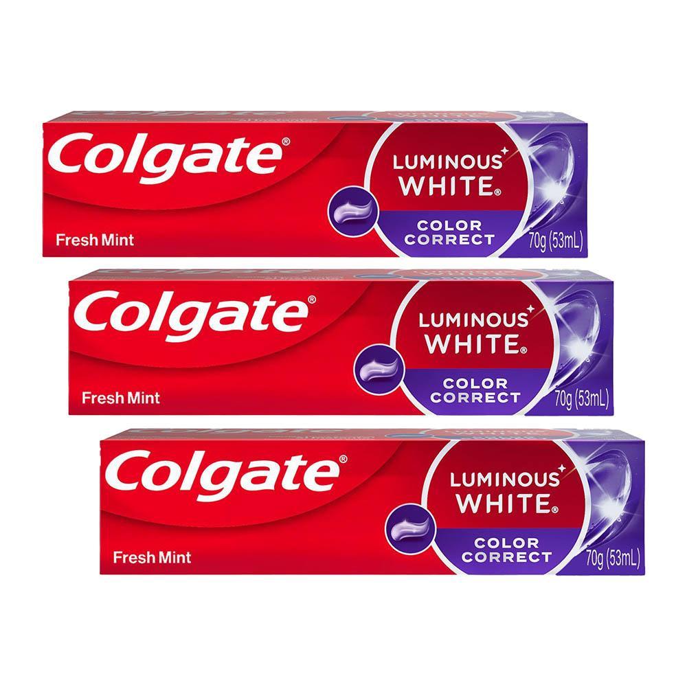 Kit 3 Cremes Dentais Clareador Colgate Luminous White Color Correct 70g