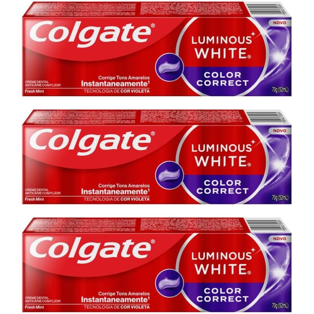 Kit 3 Cremes Dentais Colgate Luminous White Color Correct 70g