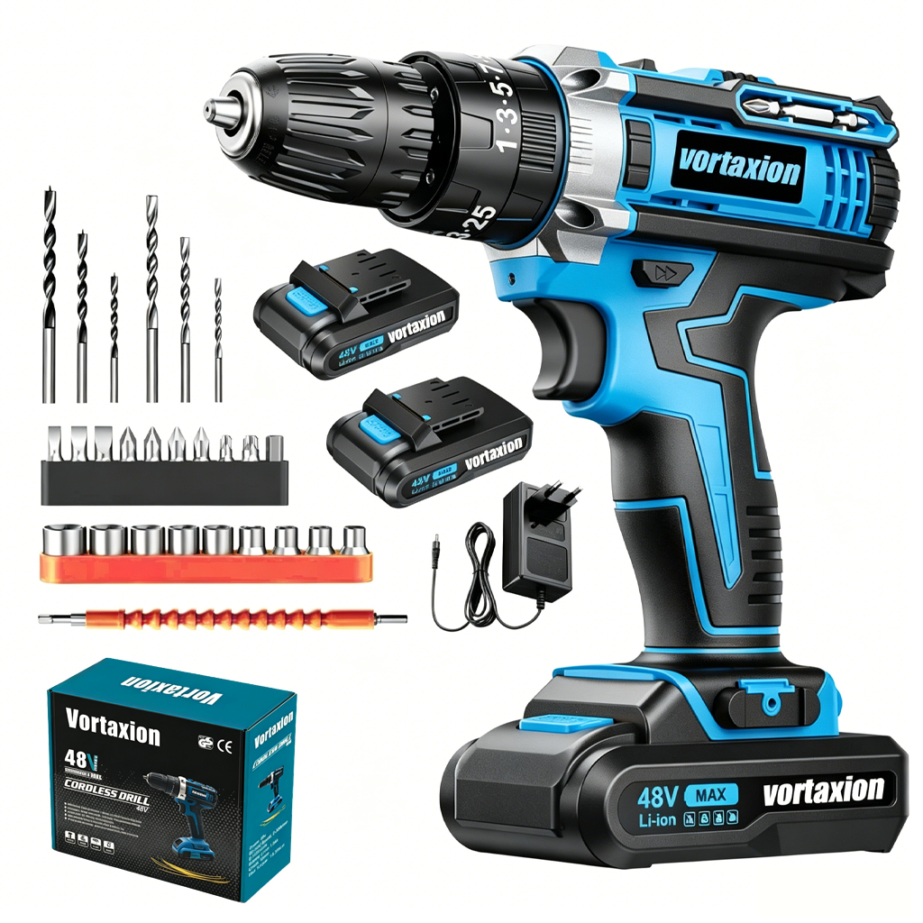 Cordless Impact Wrench/Drill/Drill Set Complete with Professional Accessories 48V