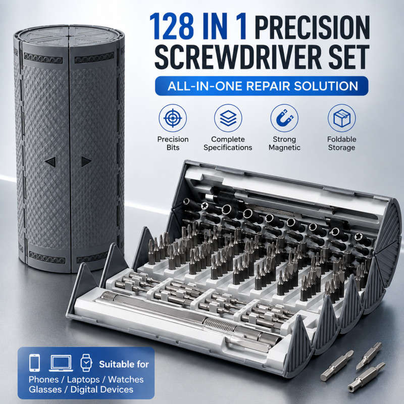 128-Piece Magnetic Screwdriver Bit Set Repair Tool Kit with Cylindrical Case for Home and Workshop