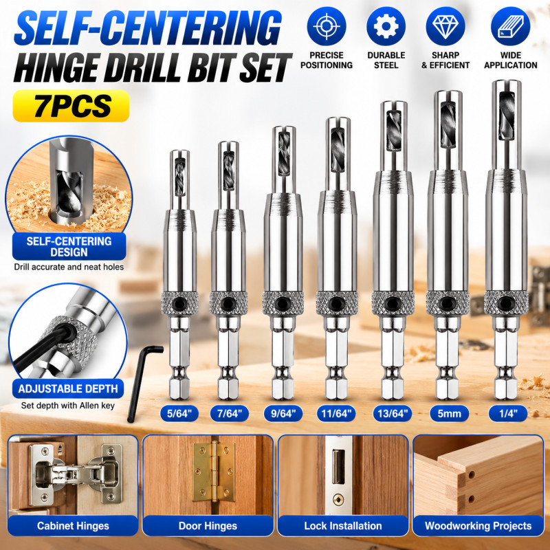 Bomba de dobradiça Carpentaria Porta Janela Orifício Saw Hex Shank Set Ferramenta de Posicionamento