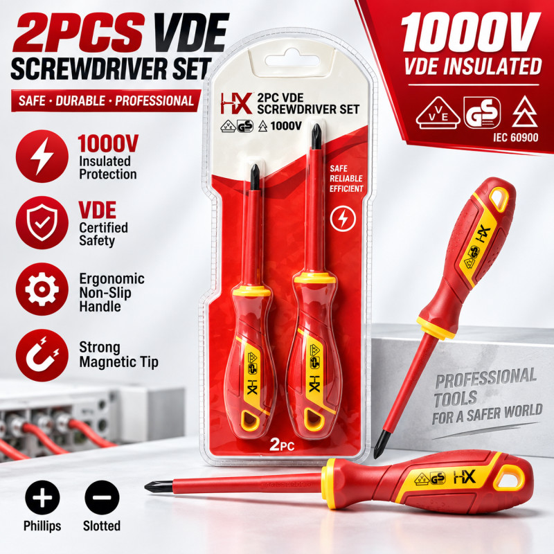 2-Piece VDE Isolado Driver Set Phillips Cross para reparação doméstica de eletricistas