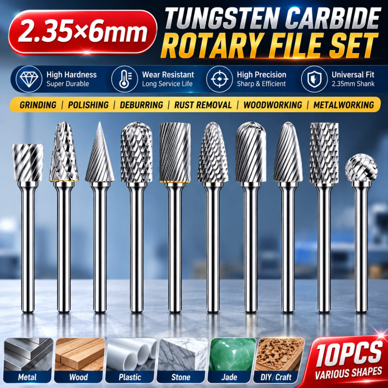 Carbide de tungstênio Rotary Burr Set Madeira Metal Carving Grinding Bit para Roteador Polimento Grooving