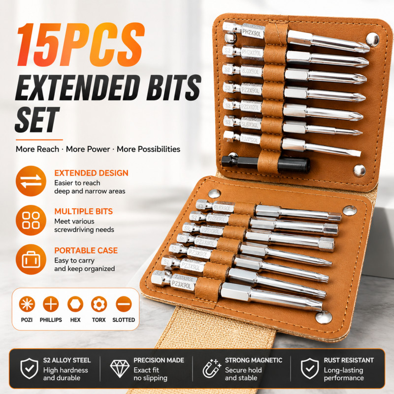 15Pcs Aço Magnético Bit Set Phillips Flat Hex Torx Bits para 1/4 