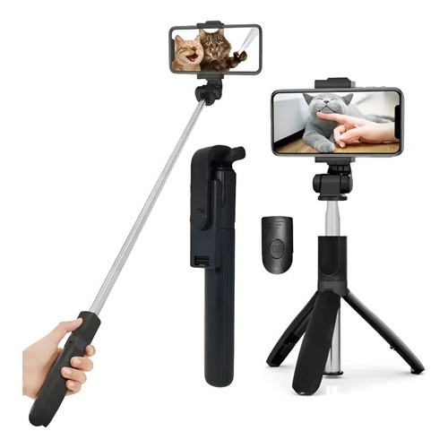 Tripé Celular Bastão Selfie Controle Bluetooth Rotação 360° Preto
