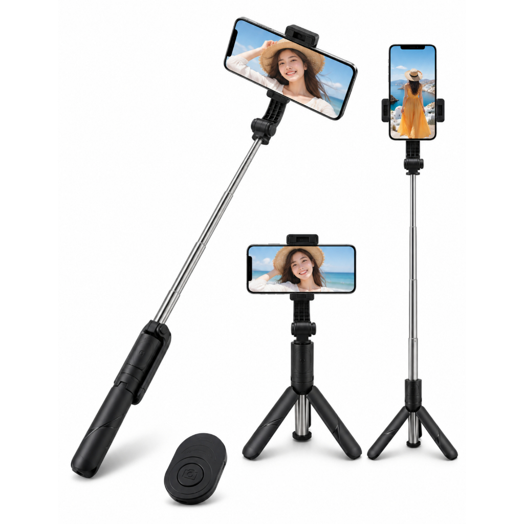 Tripé Bastão de Selfie Para Celular Portátil Com Controle Bluetooth 360° Rotação para Celular Câmera