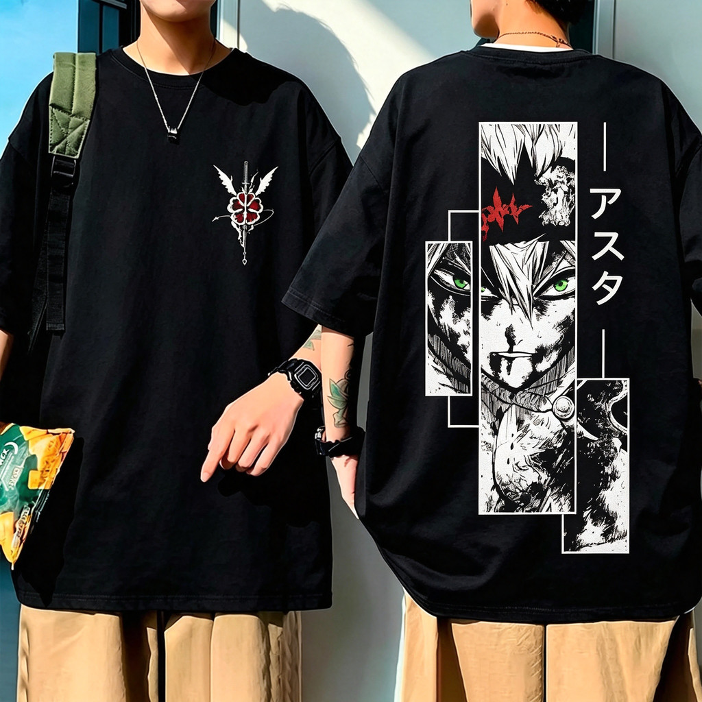 Camiseta Unisex de Alta Qualidade, Design com Estampa do Personagem Asta de Black Clover, Pequeno emblema decorativo no