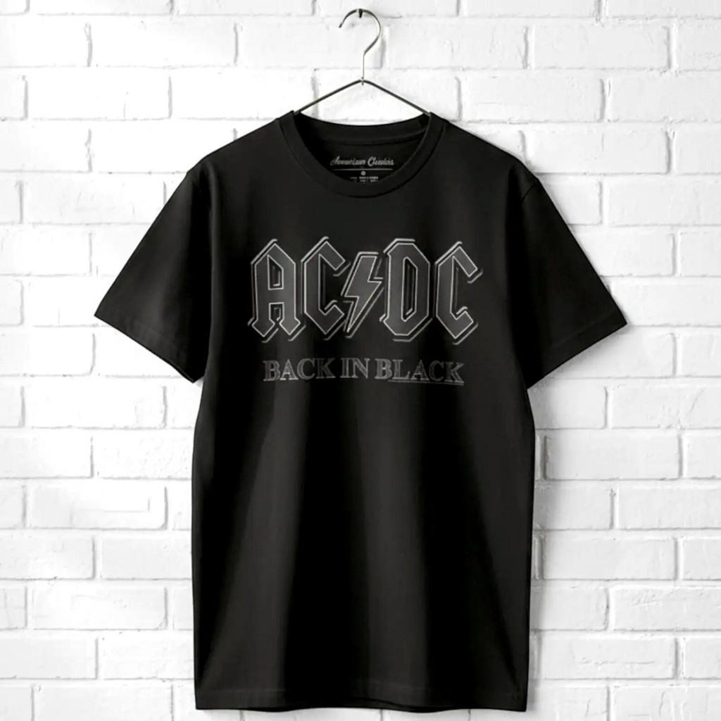 Camiseta Unisex 100% Algodão Banda AC/DC Back In Black Estampa Rock Vintage Camisa Preto