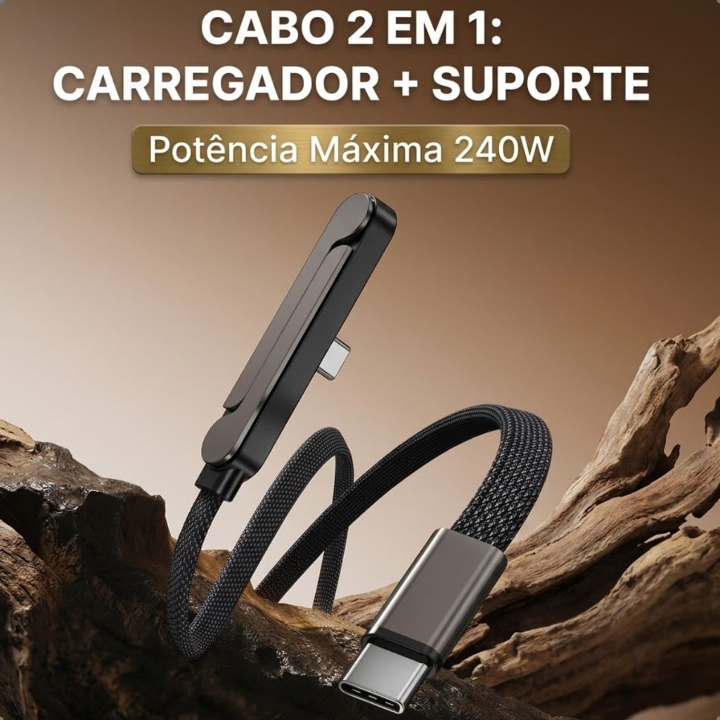 Cabo Tipo C Turbo 240W 90 Graus Reforçado Carga Rápida e Dados para Notebook Tablet Smartphone
