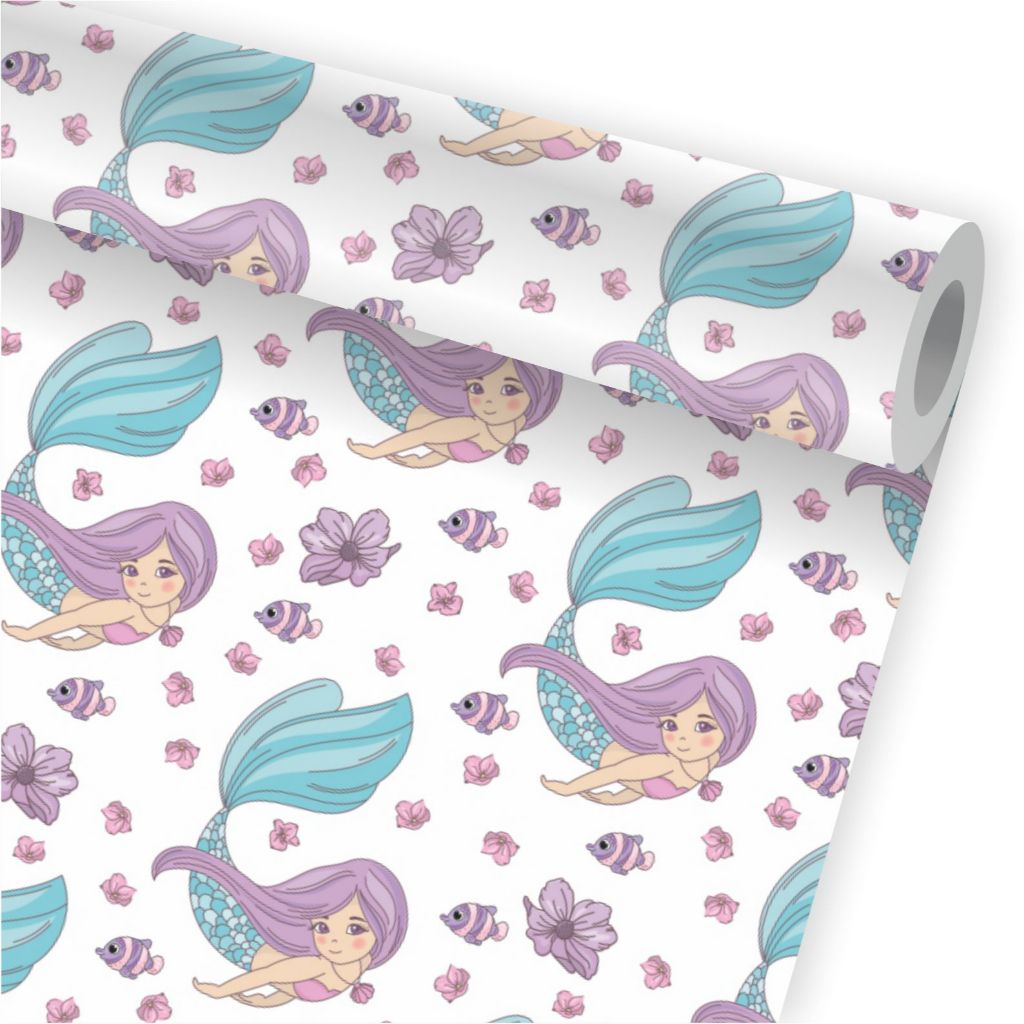 Papel Parede Adesivo Sereia Menina Peixes Fundo Do Mar A108