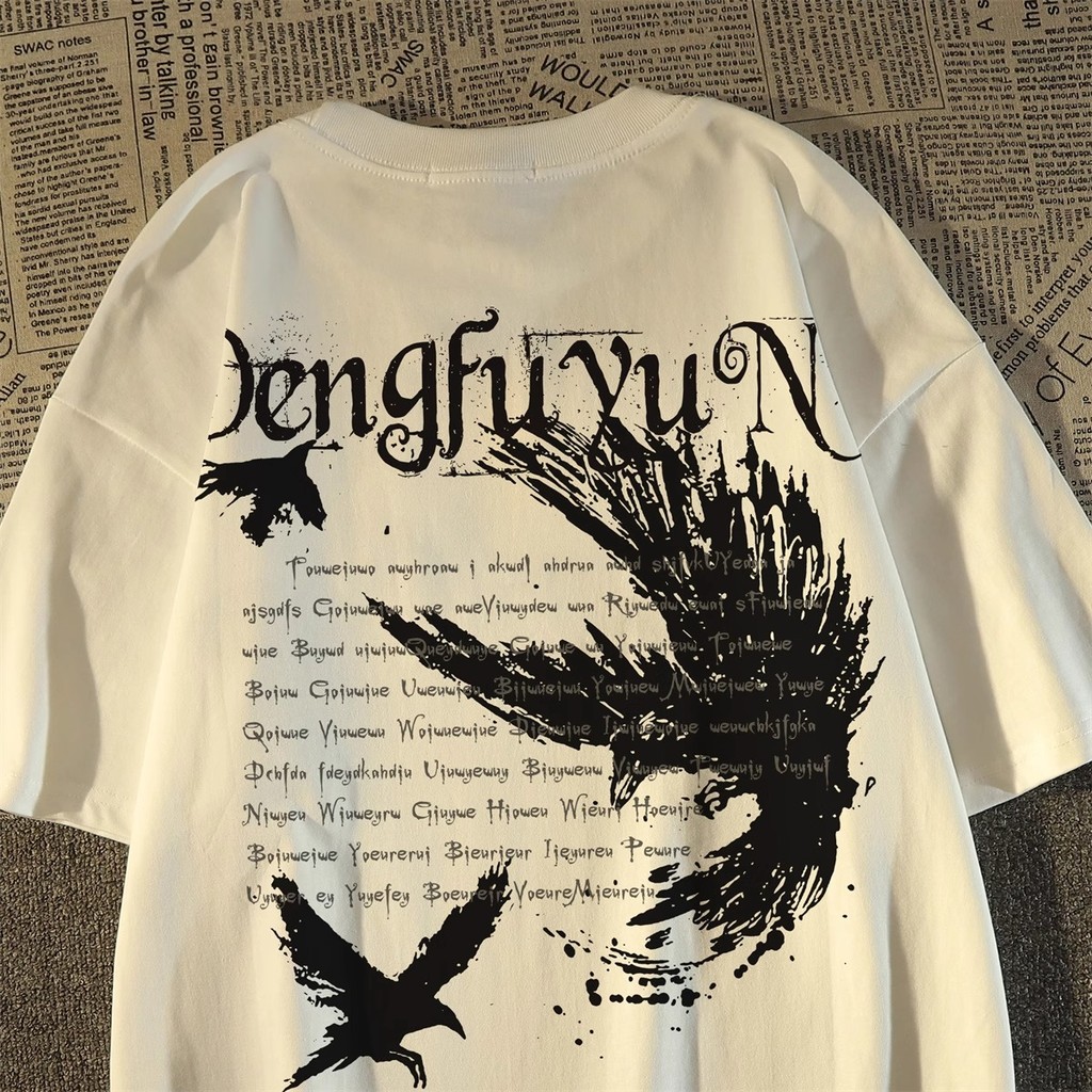 Americano High street Black Hawk impresso puro algodão de manga curta camiseta feminina verão vibe estilo rua Retro meia