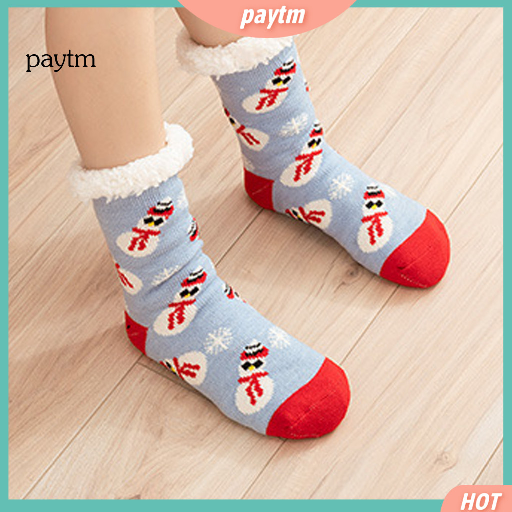 Thermal Plush Socks for Women Lined Warm Christmas Slipper with Non-slip Grips for Men Thick Winter Cozy Indoor for Room